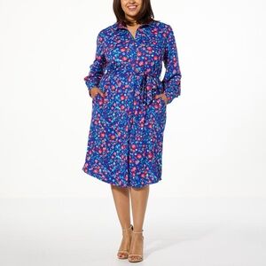 TWRHLL by Christie Brinkley Long Sleeve Shirt Dress with Belt
